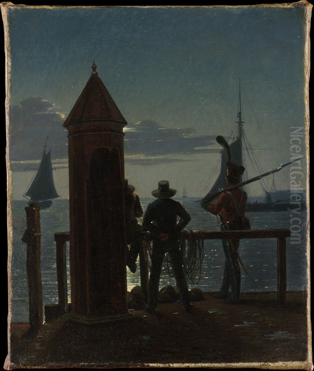 View from the Citadel Ramparts in Copenhagen by Moonlight Oil Painting by Martinus Rorbye