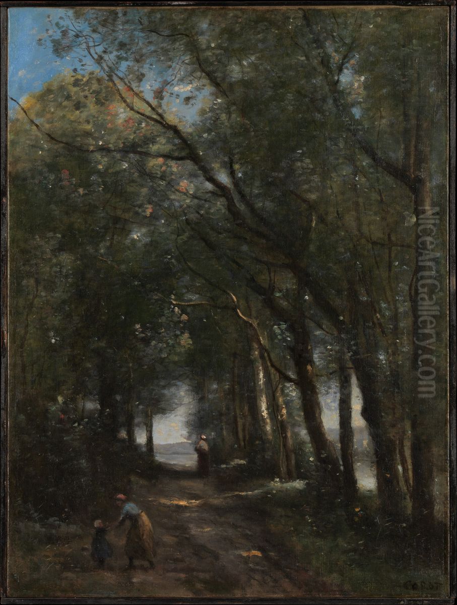 A Lane through the Trees Oil Painting by Jean-Baptiste Camille Corot