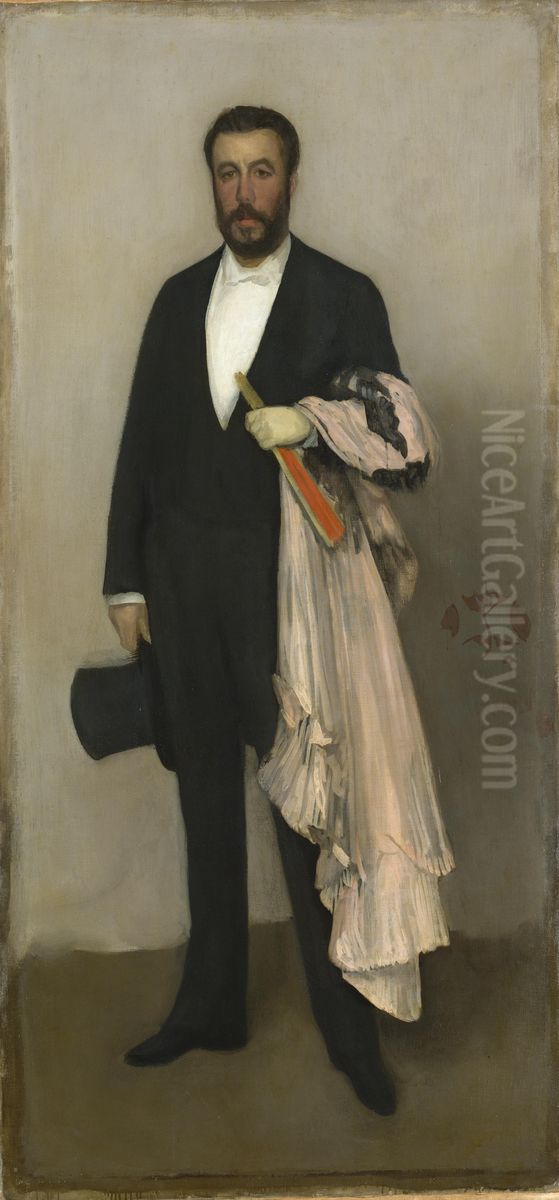 Arrangement in Flesh Colour and Black - Portrait of Theodore Duret Oil Painting by James McNeill Whistler