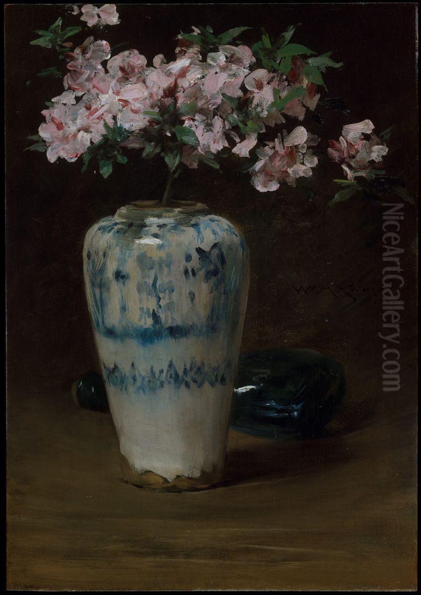 Pink Azalea-Chinese Vase Oil Painting by William Merritt Chase
