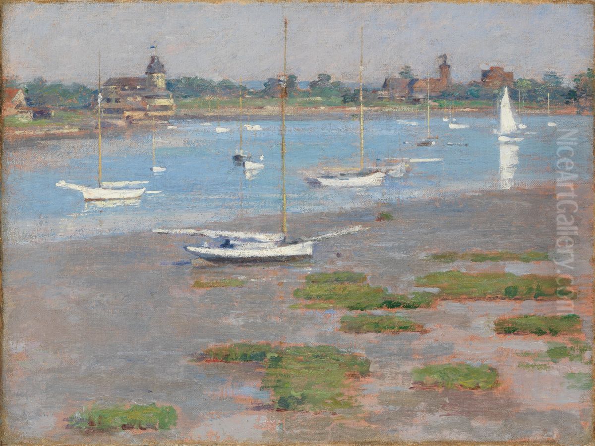 Low Tide, Riverside Yacht Club Oil Painting by Theodore Robinson