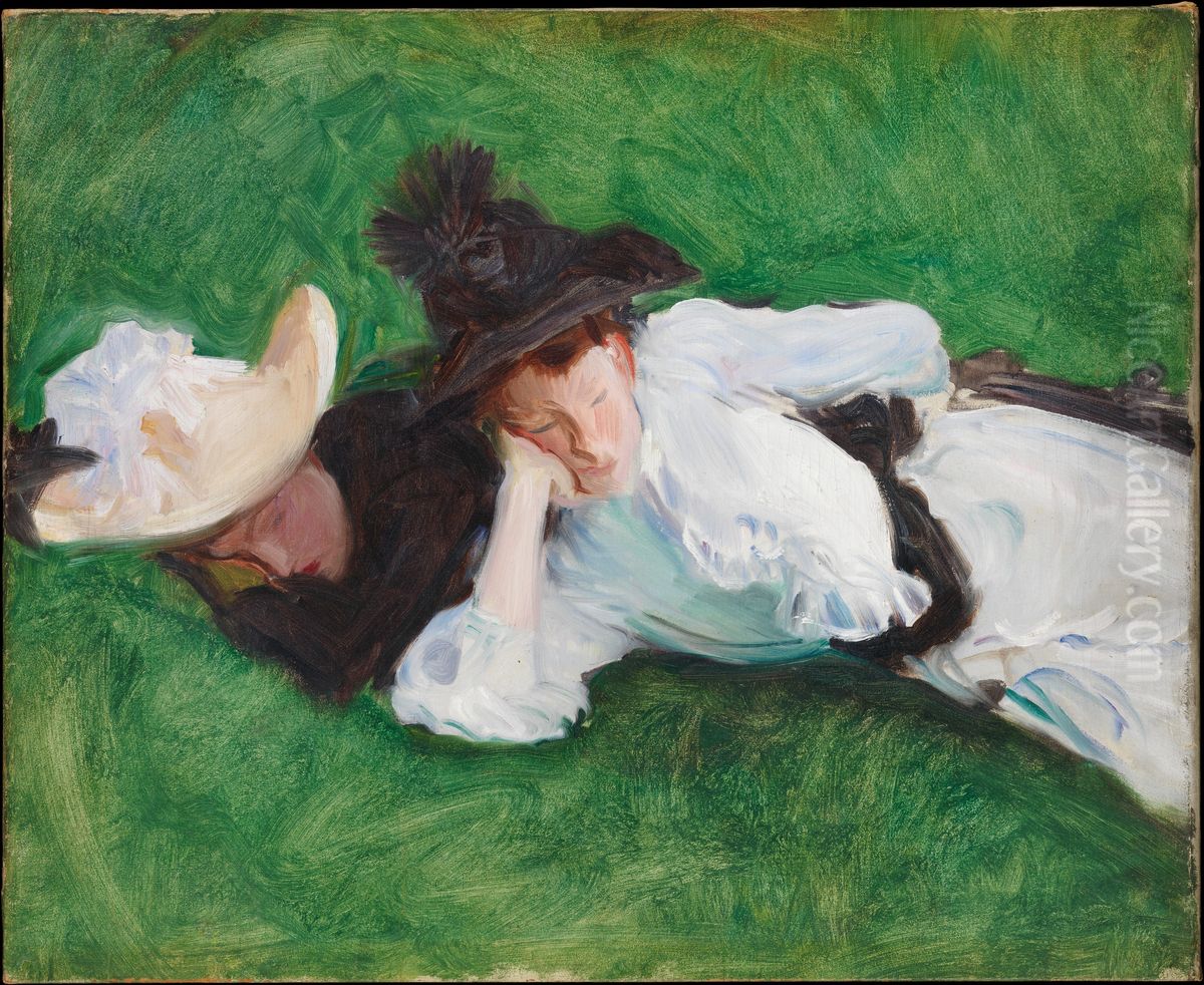 Two Girls on a Lawn Oil Painting by John Singer Sargent