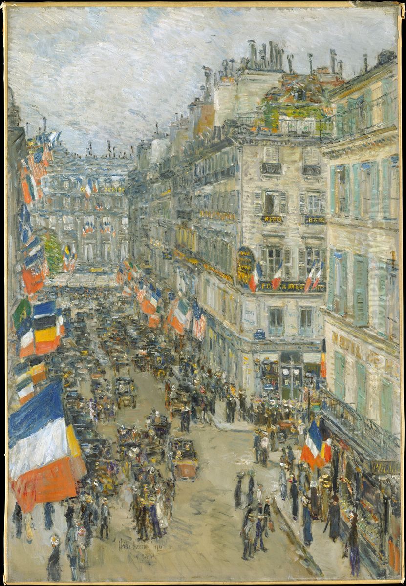 July Fourteenth, Rue Daunou, 1910 Oil Painting by Childe Hassam
