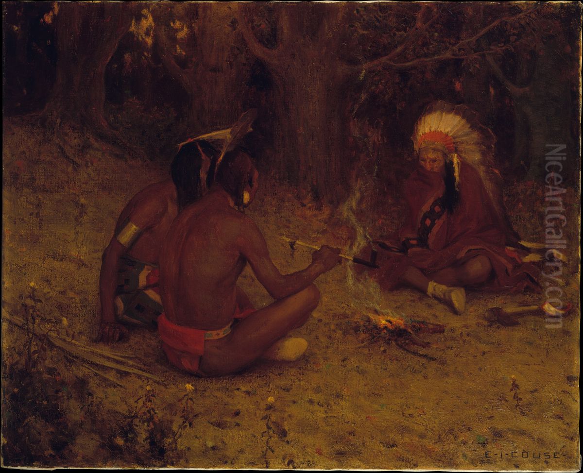 The Peace Pipe Oil Painting by E. Irving Couse