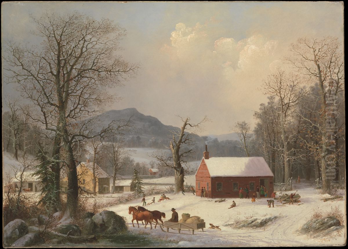 Red School House (Country Scene) Oil Painting by George Henry Durrie