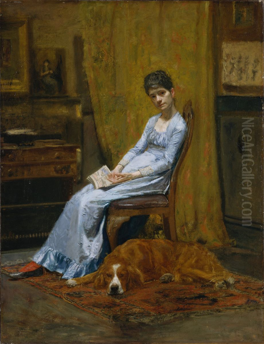 The Artist's Wife and His Setter Dog Oil Painting by Thomas Cowperthwait Eakins