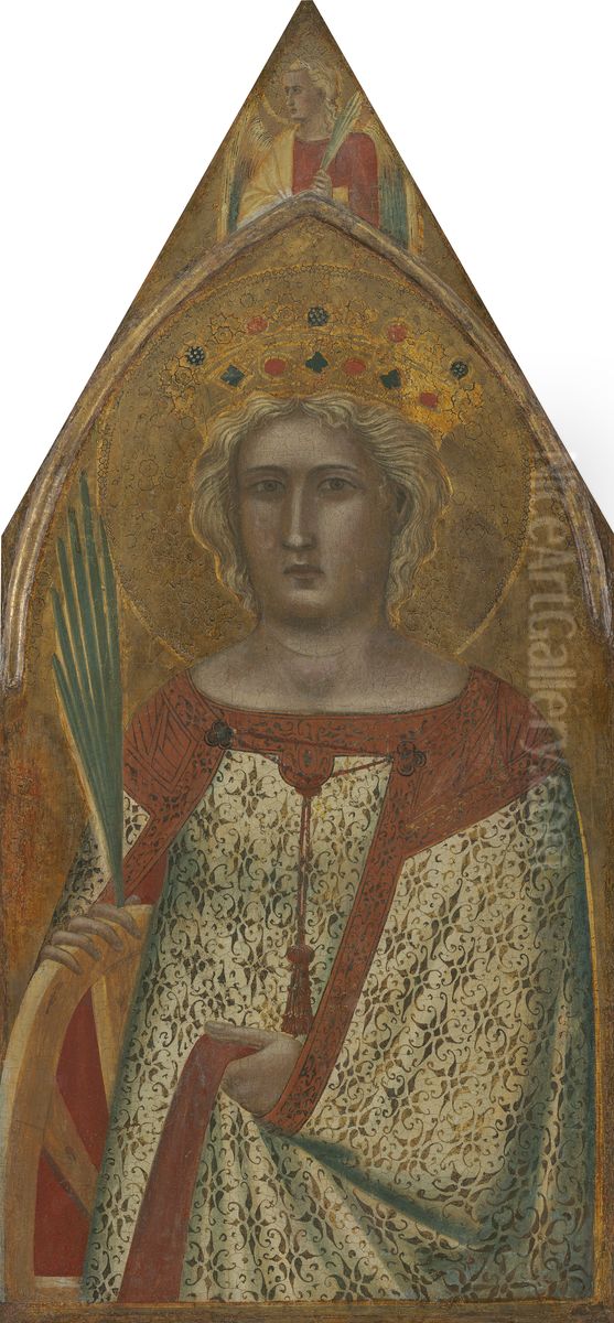 Saint Catherine of Alexandria, with an Angel [right panel] Oil Painting by Pietro Lorenzetti