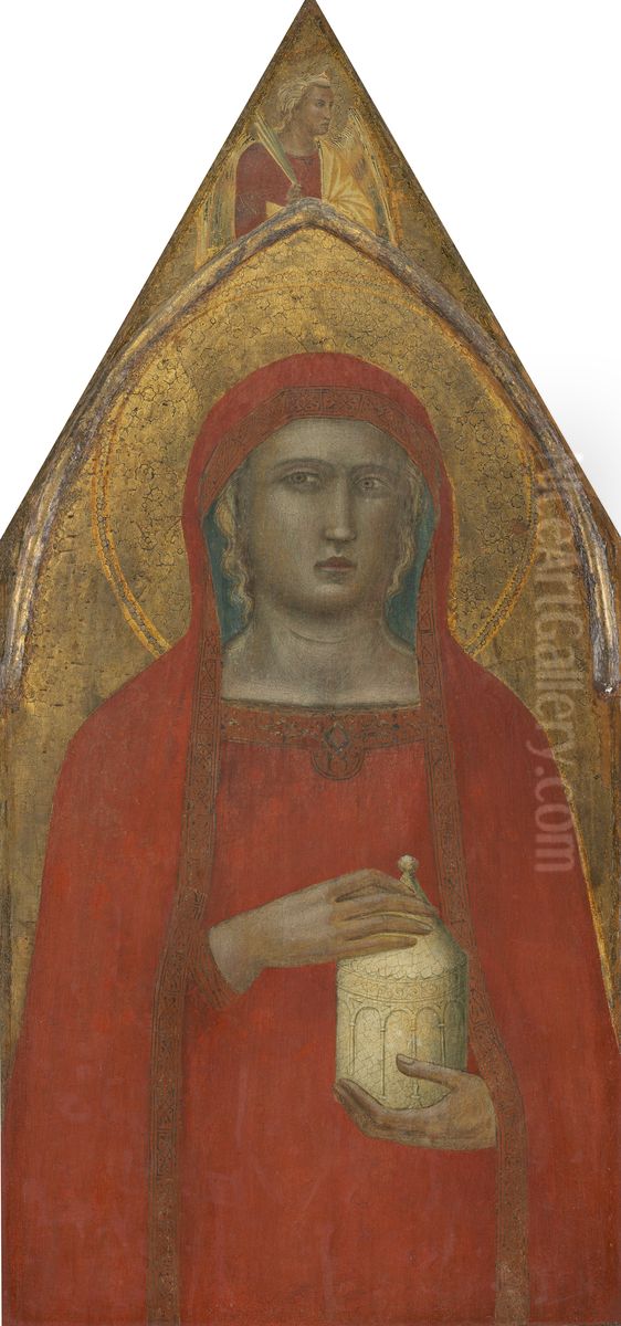 Saint Mary Magdalene, with an Angel [left panel] Oil Painting by Pietro Lorenzetti