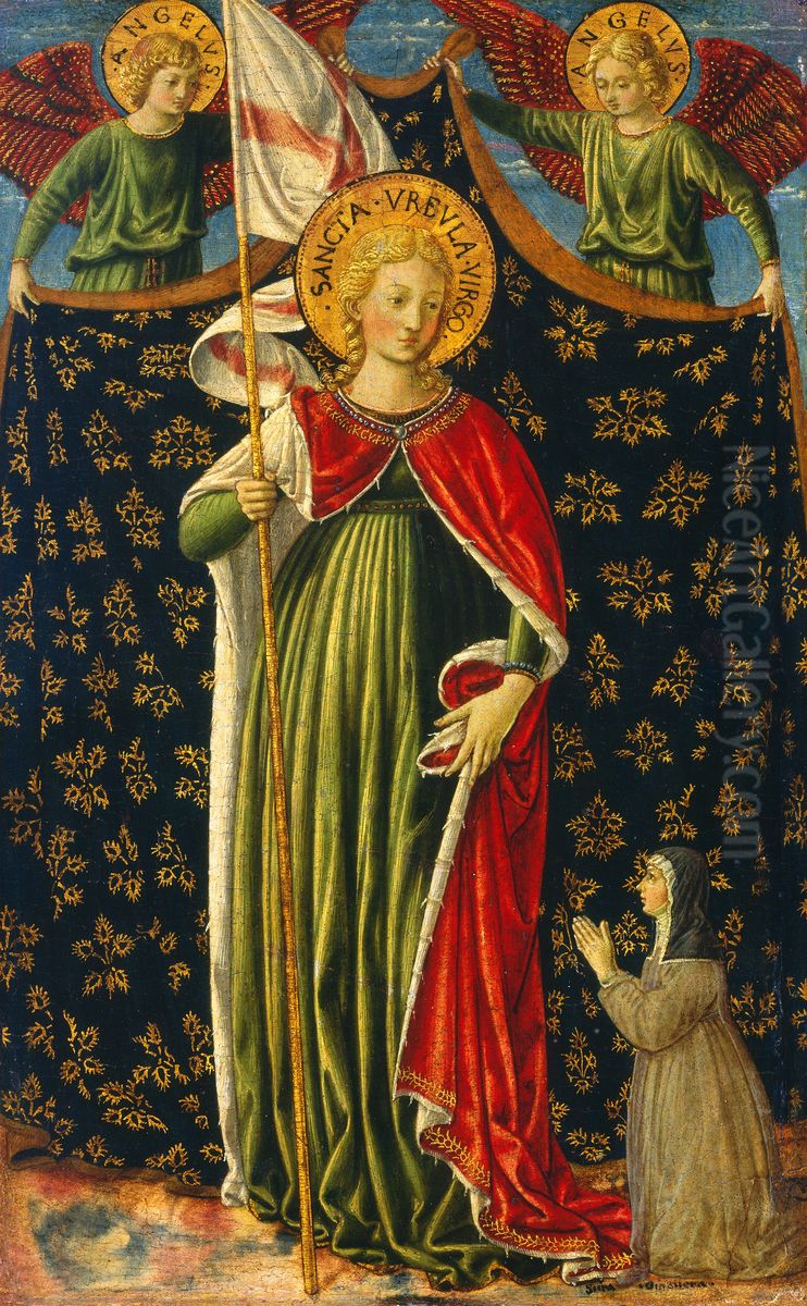 Saint Ursula with Two Angels and Donor Oil Painting by Benozzo Gozzoli