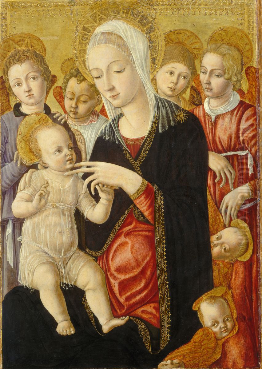 Madonna and Child with Angels and Cherubim, Italian, Oil Painting by Matteo Di Giovanni