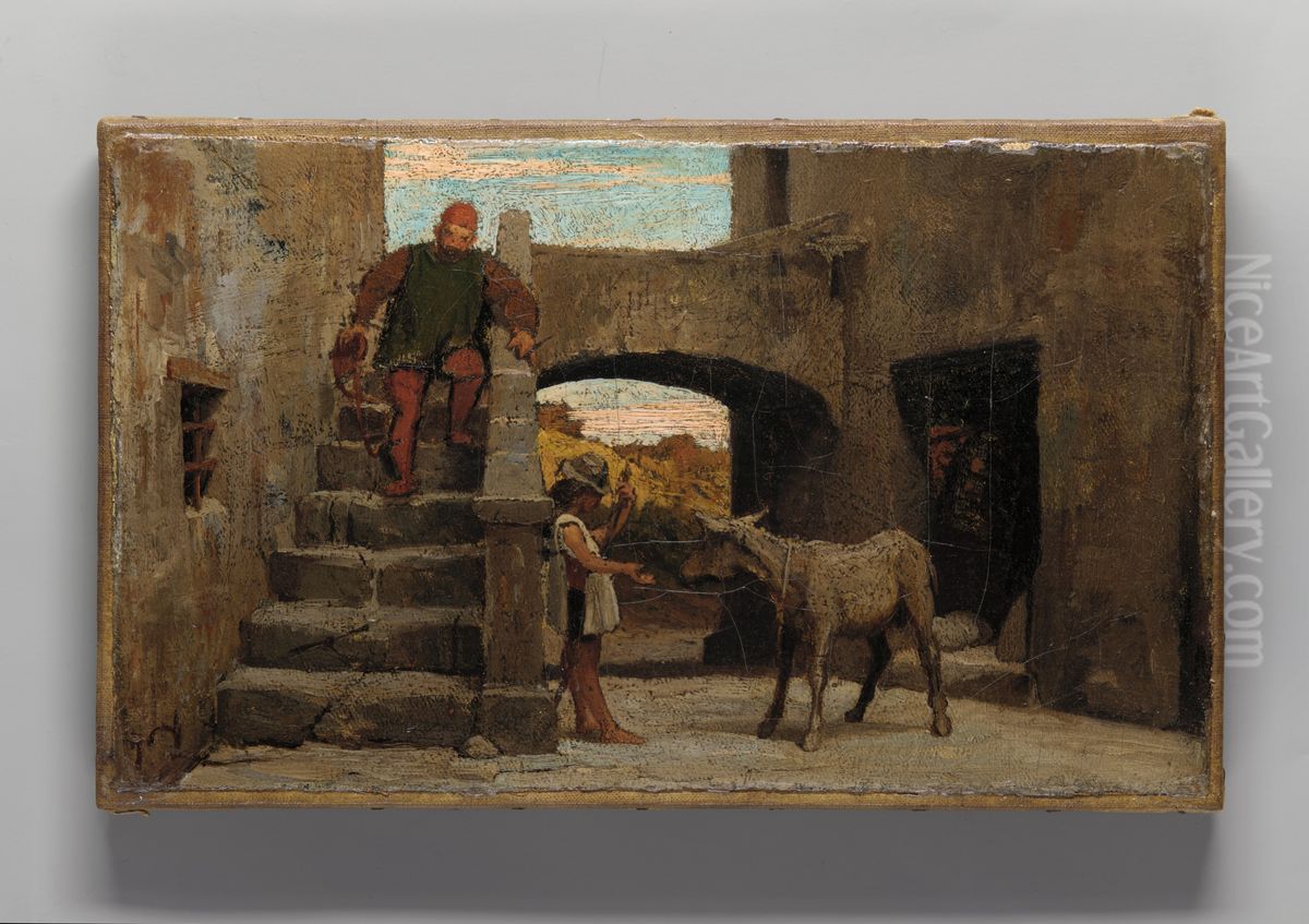 The Fable of the Miller, His Son, and the Donkey Oil Painting by Elihu Vedder