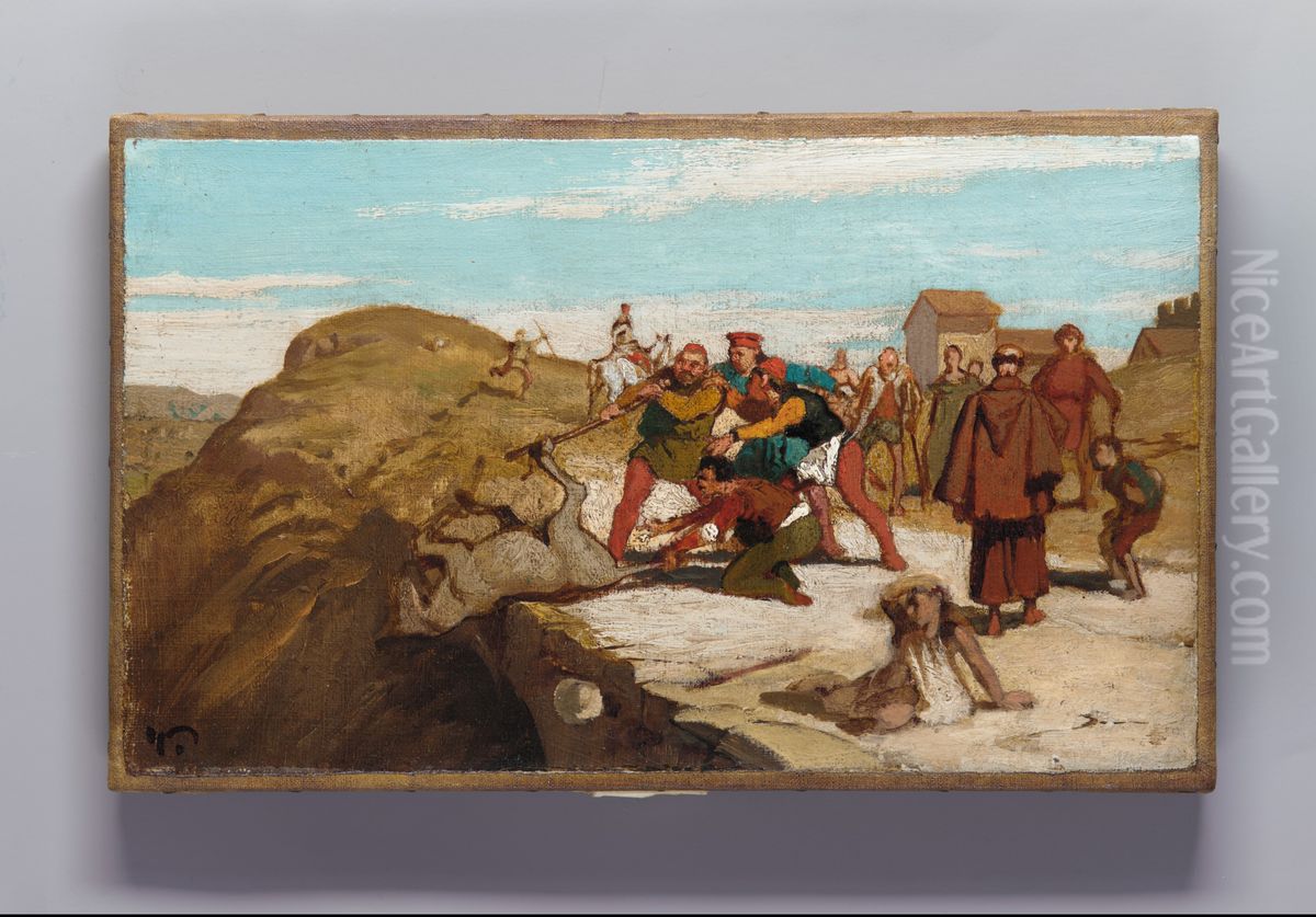 The Fable of the Miller, His Son, and the Donkey Oil Painting by Elihu Vedder