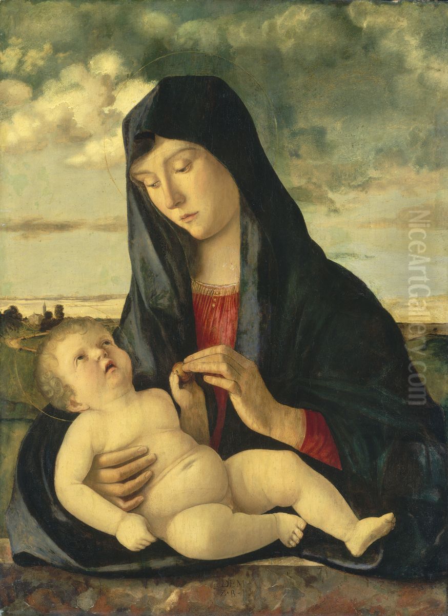 Madonna and Child in a Landscape Oil Painting by Giovanni Bellini