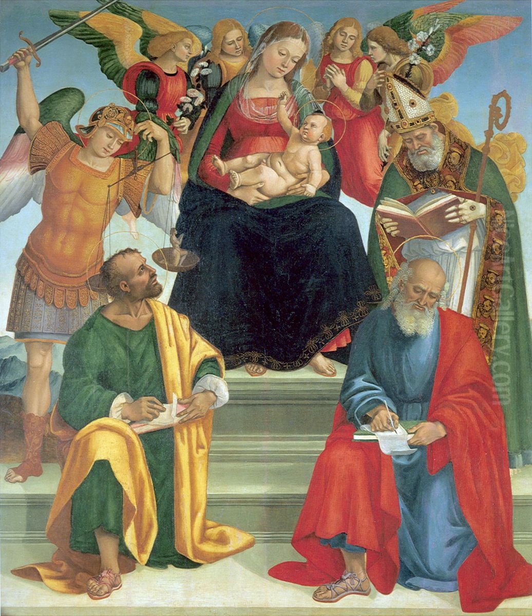Madonna and Child with Saints and Angels Oil Painting by Luca Signorelli