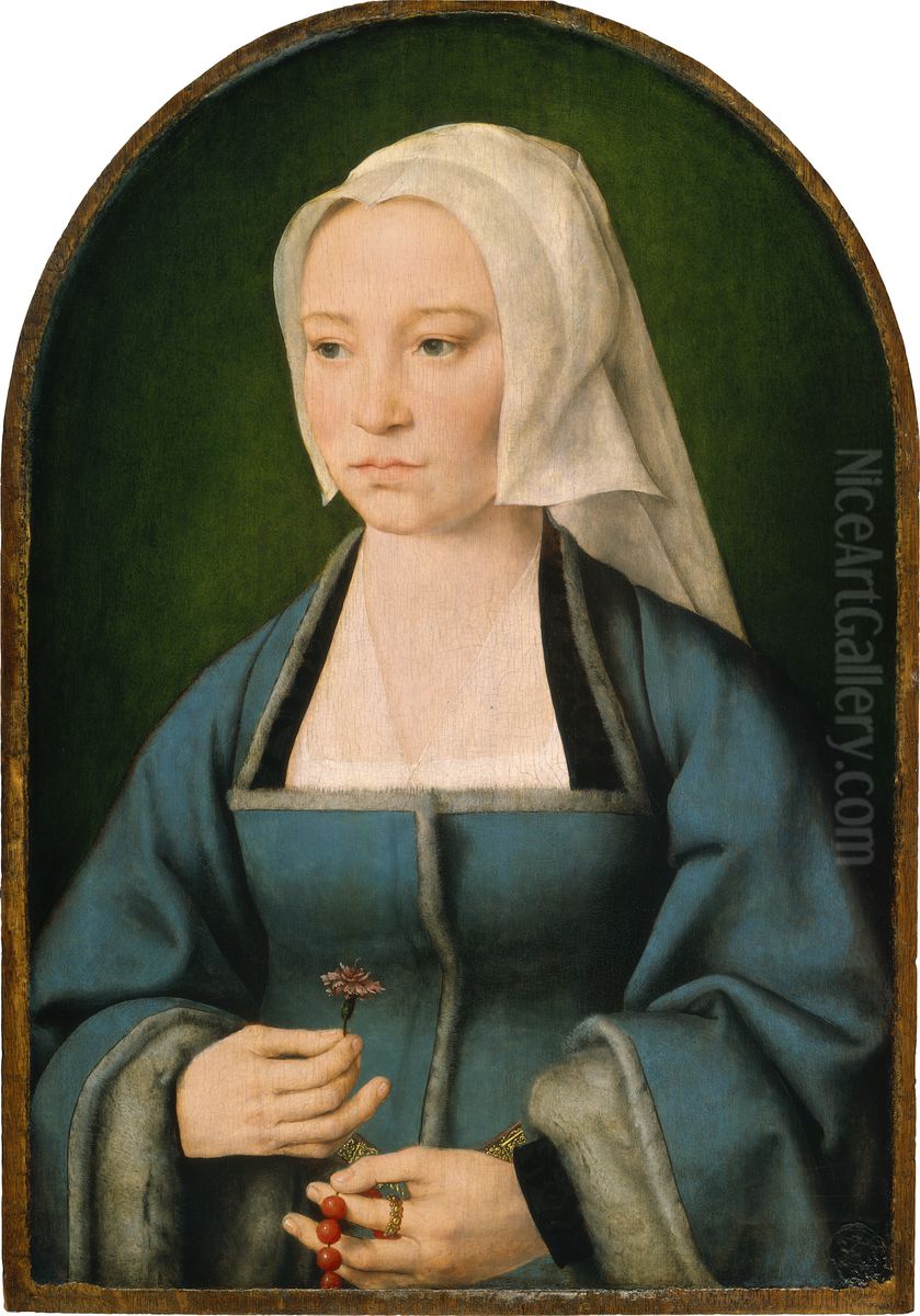 Margaretha Boghe, Wife of Joris Vezeleer Oil Painting by Joos Van Cleve