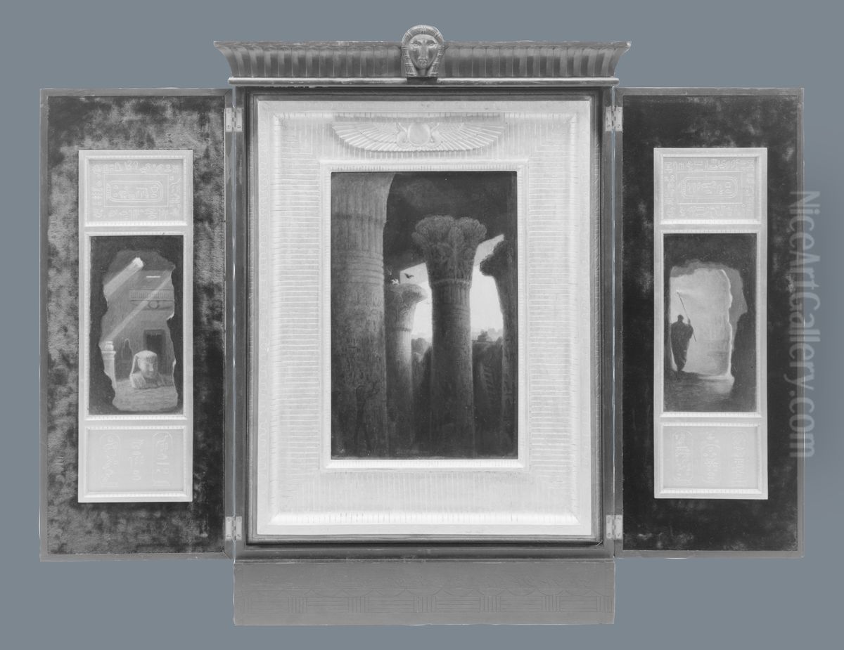 Egyptian Revival Triptych Oil Painting by Samuel Colman