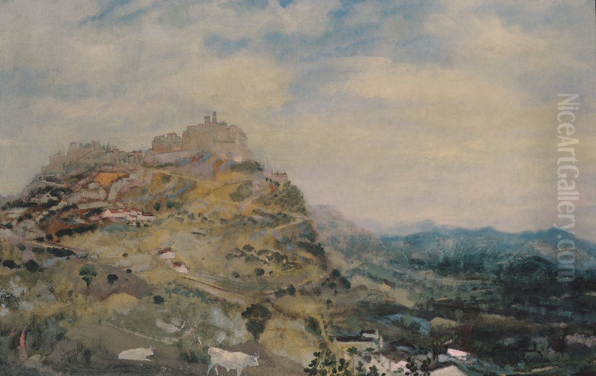 Italian Hill Town Oil Painting by Arthur Bowen Davies