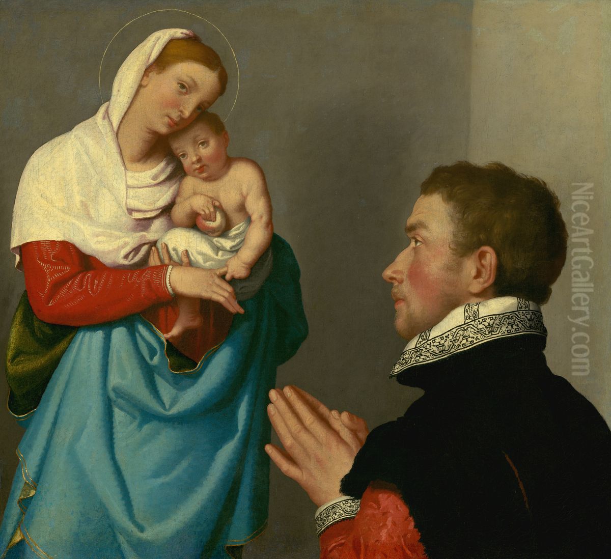 A Gentleman in Adoration before the Madonna Oil Painting by Giovanni Battista Moroni