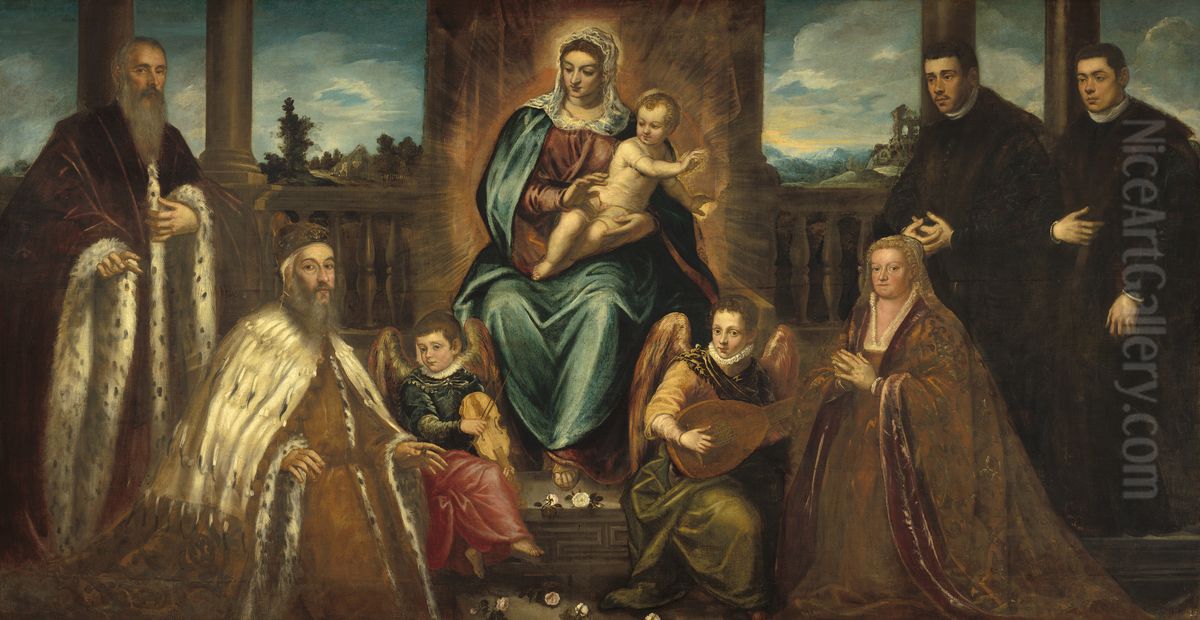 Doge Alvise Mocenigo and Family before the Madonna and Child Oil Painting by Jacopo Tintoretto