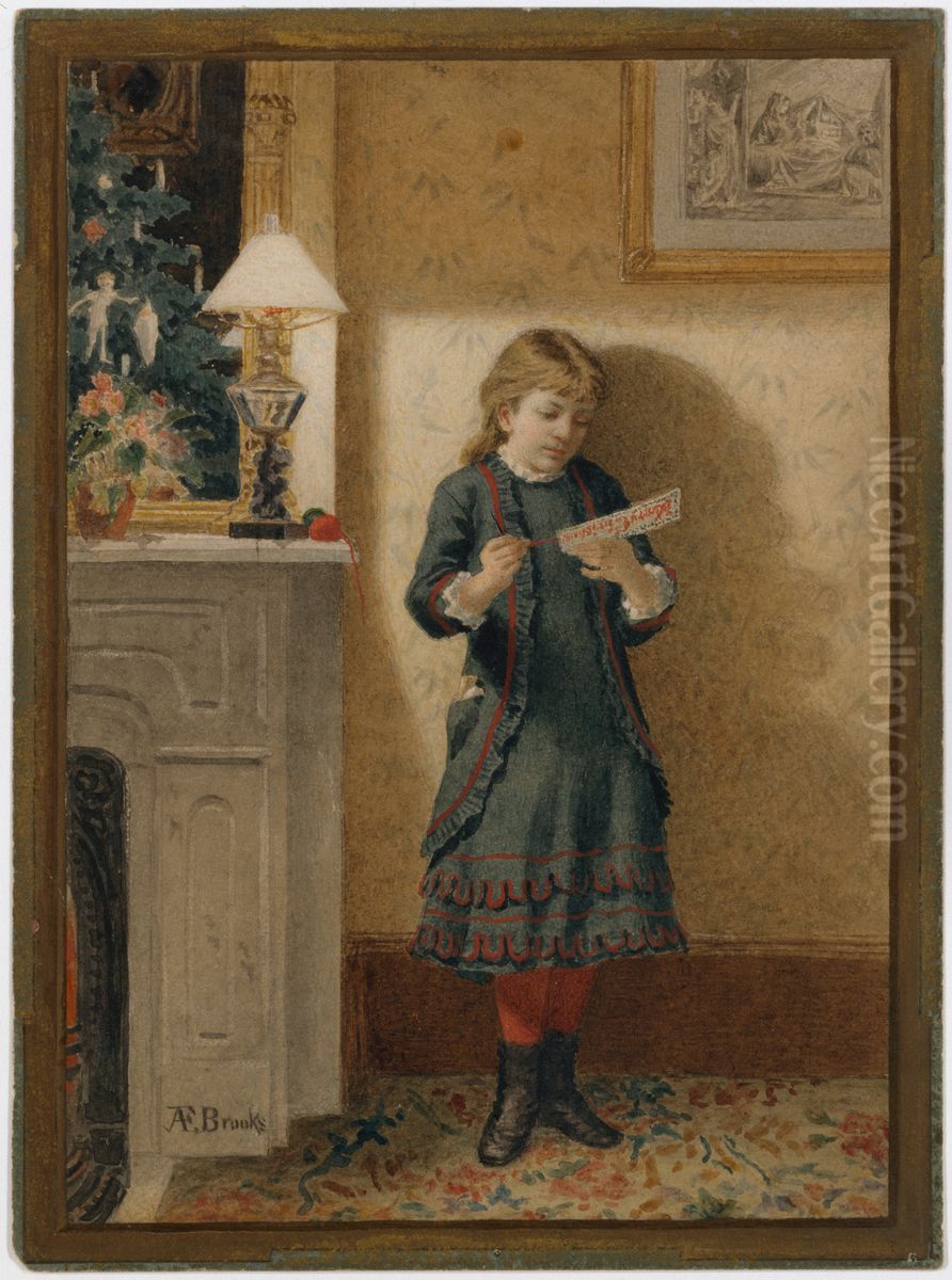 Child with Christmas Card Oil Painting by Alden Finney Brooks