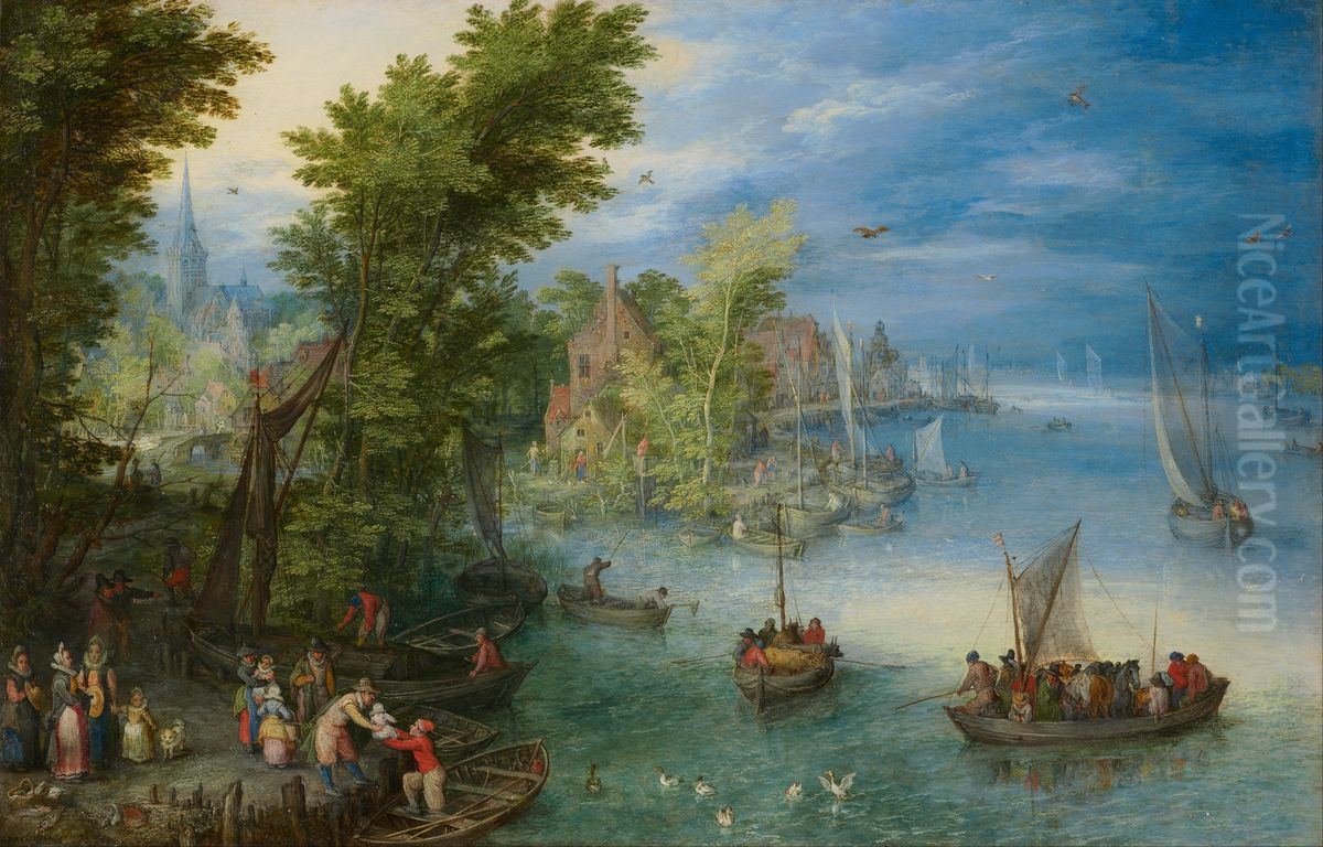 River Landscape Oil Painting by Jan Brughel