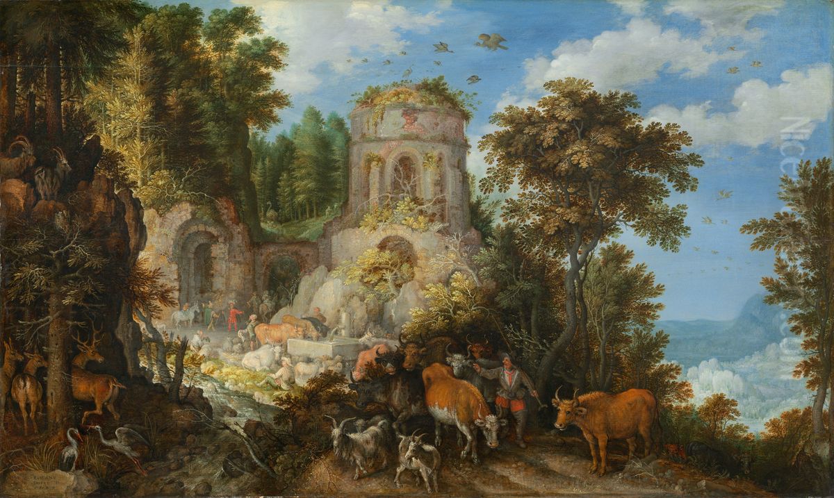 Landscape with the Flight into Egypt Oil Painting by Roelant Savery