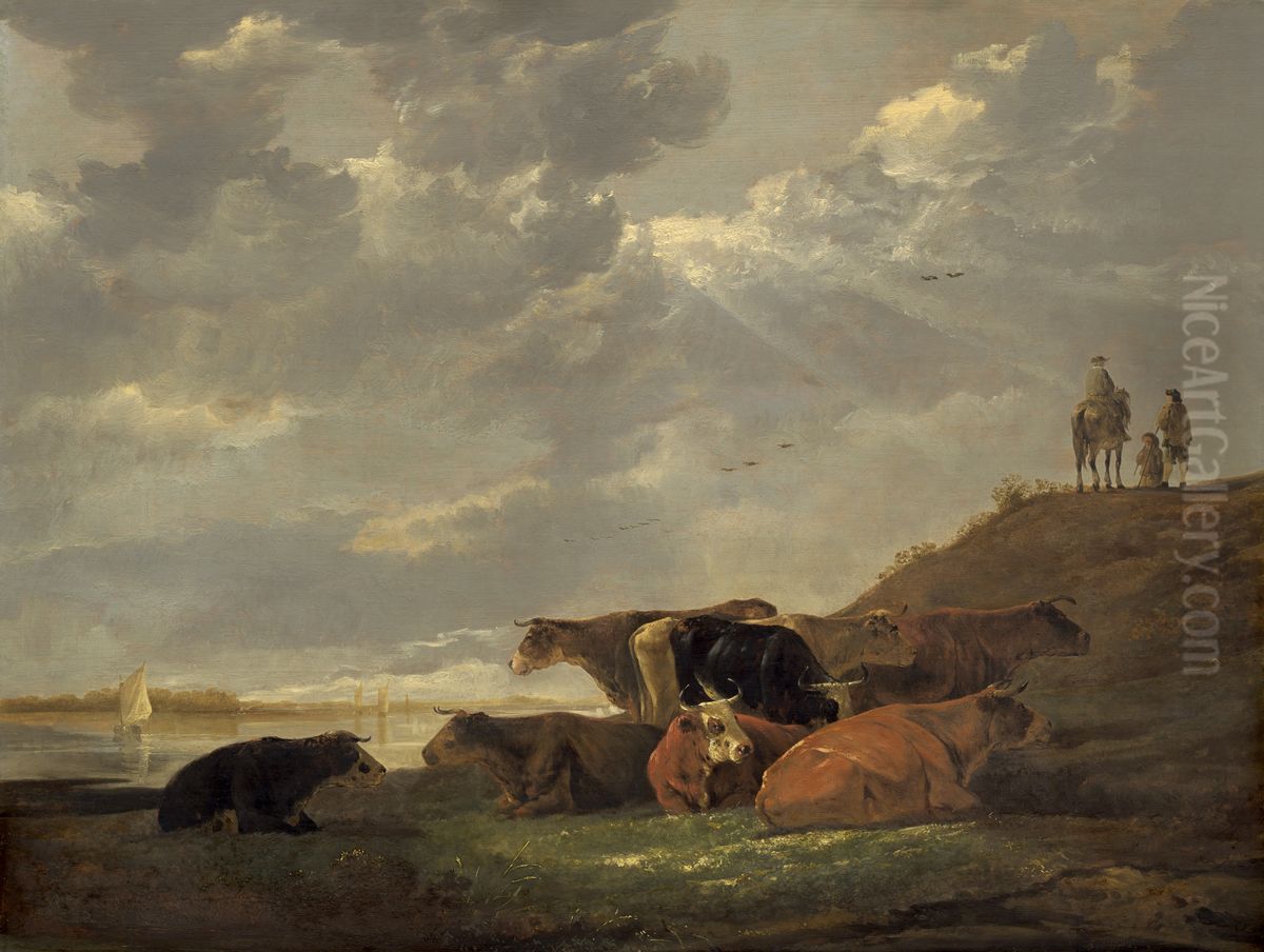 River Landscape with Cows Oil Painting by Aelbert Cuyp