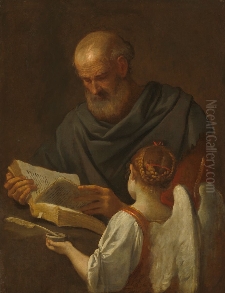 Saint Matthew and the Angel Oil Painting by Simone Cantarini (Pesarese)