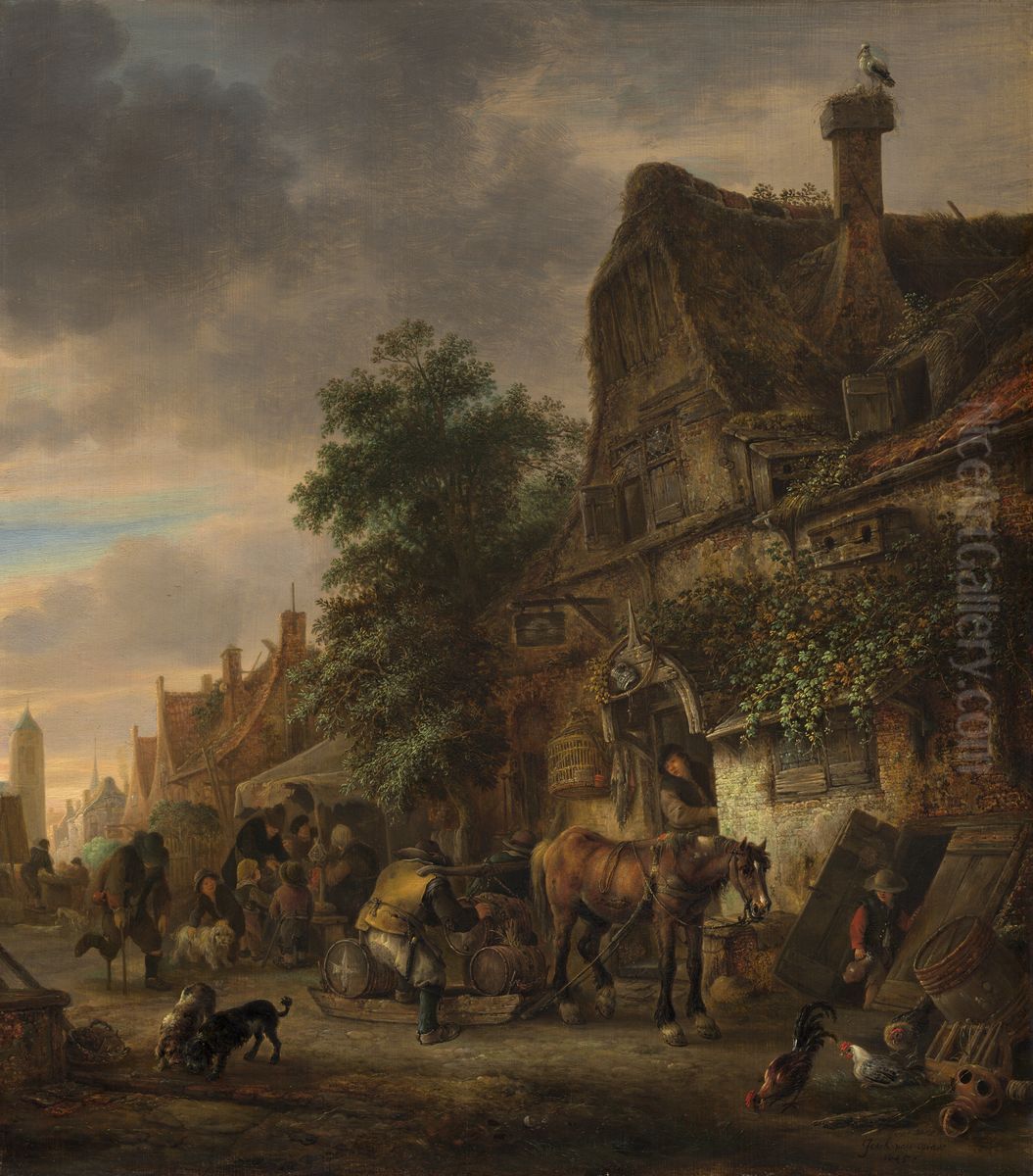 Workmen before an Inn Oil Painting by Isaac Van Ostade