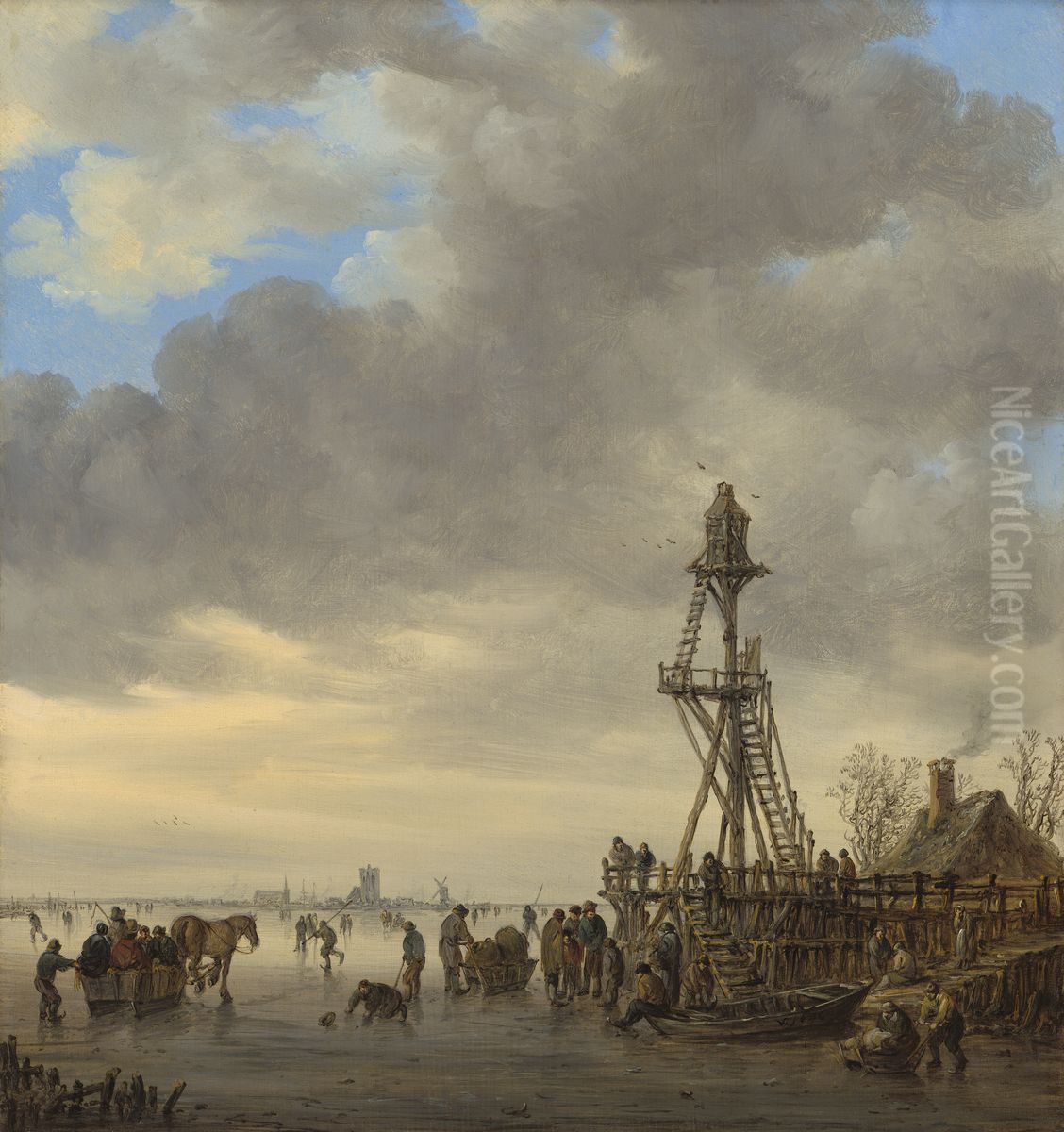 Ice Scene near a Wooden Observation Tower Oil Painting by Jan van Goyen