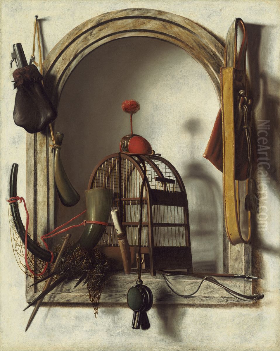 Niche with Falconry Gear Oil Painting by Christoffel Pierson