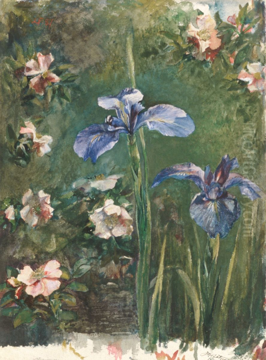 Wild Roses and Irises Oil Painting by John La Farge