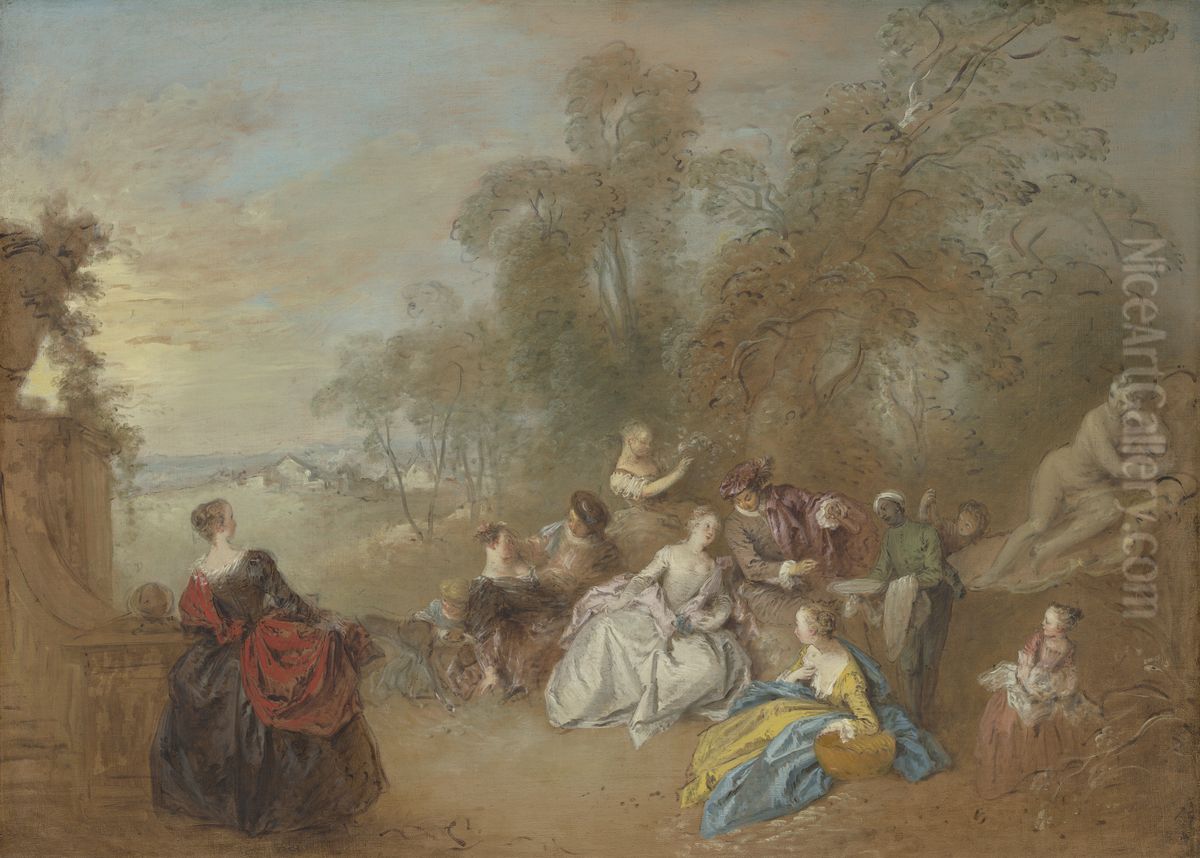 On the Terrace Oil Painting by Jean-Baptiste Pater