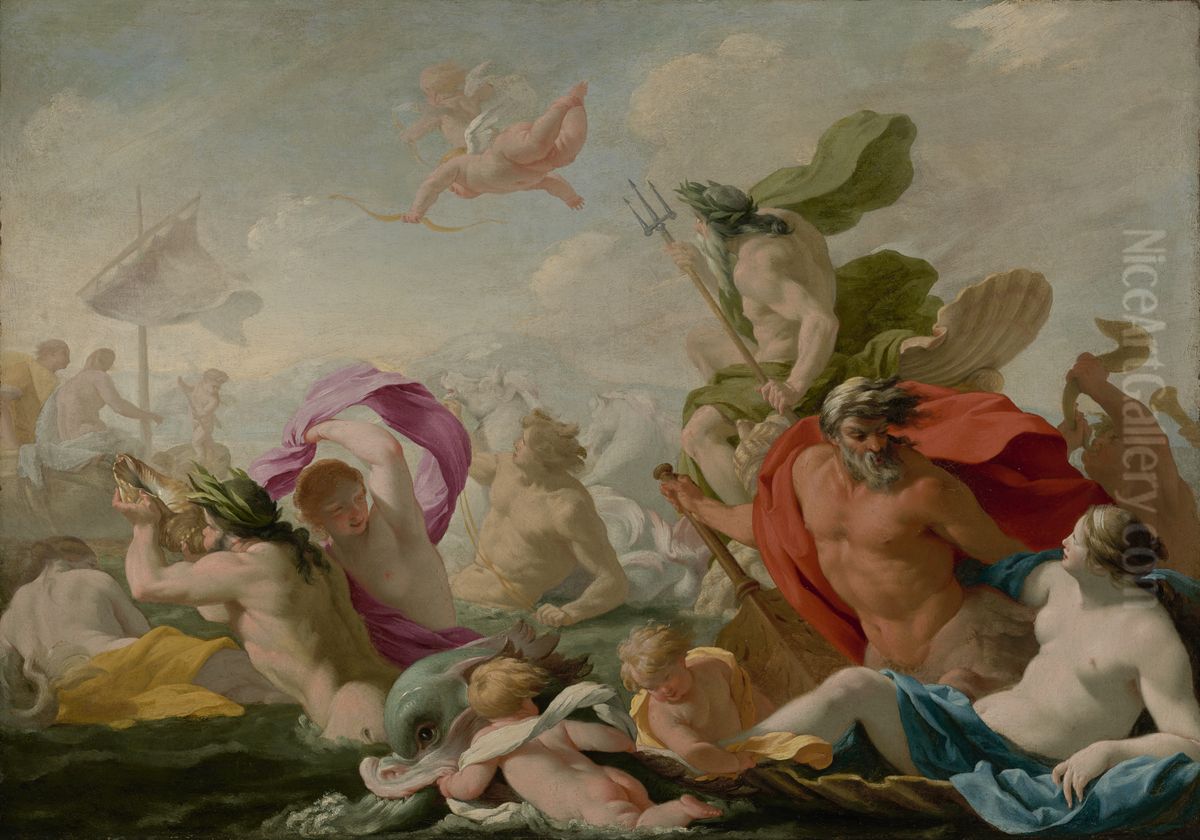 Marine Gods Paying Homage to Love Oil Painting by Eustache Le Sueur