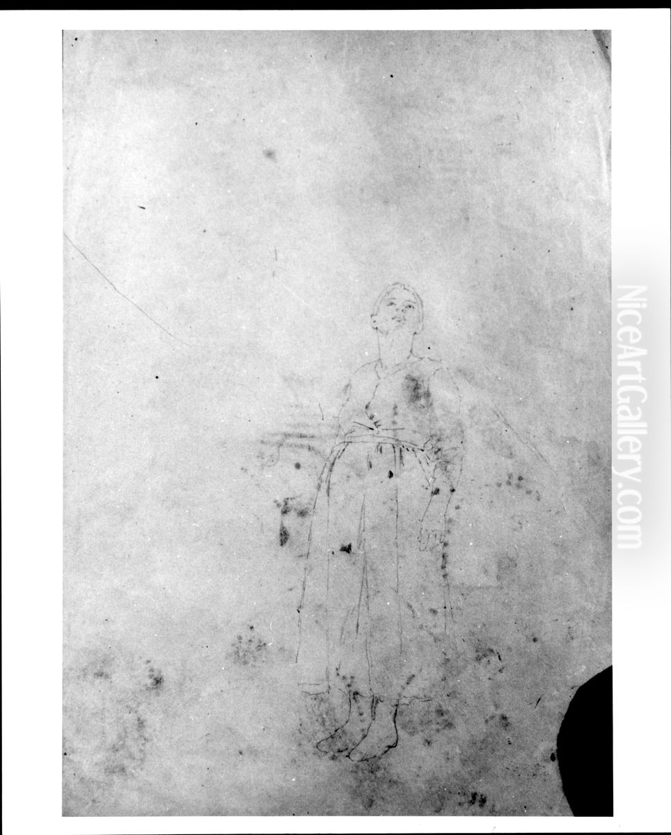 Sketch of Arm and Sketch of Two Hands Oil Painting by Thomas Hovenden