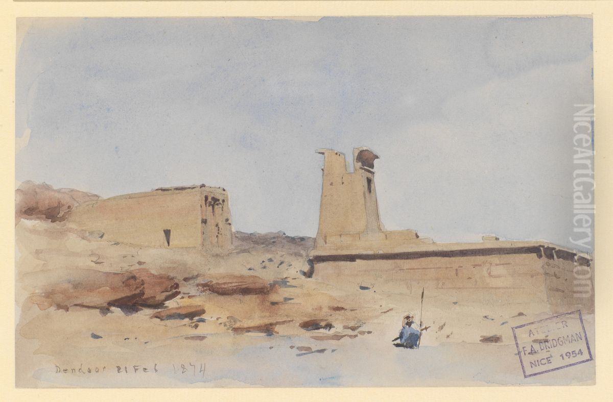 The Temple of Dendur, Showing the Pylon and Terrace Oil Painting by Frederick Arthur Bridgman