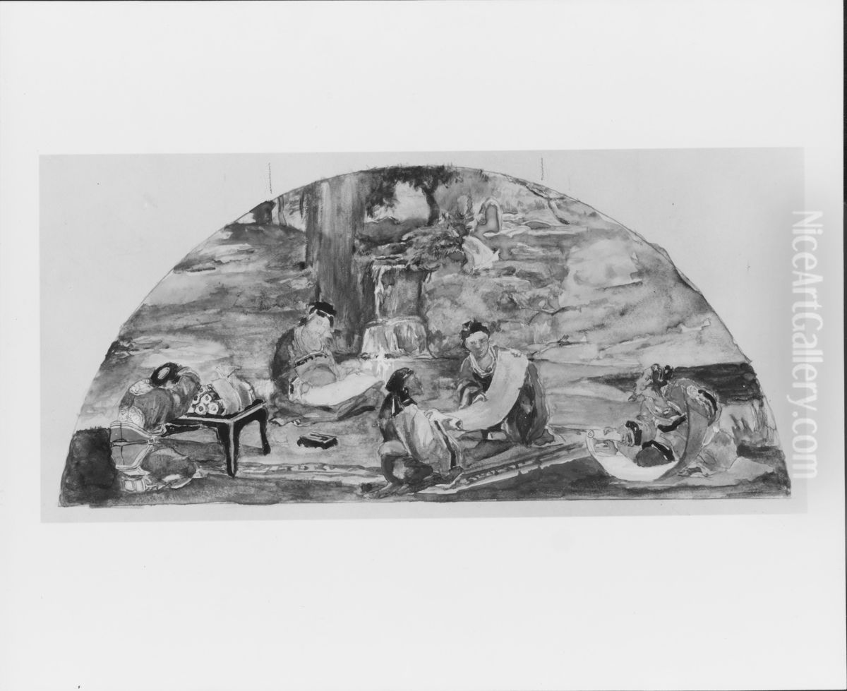 Confucius and His Pupils Collate and Transcribe Documents in Their Favorite Grove; Color Study for Mural, Supreme Court Room, Minnesota State Capitol, Saint Paul Oil Painting by John La Farge