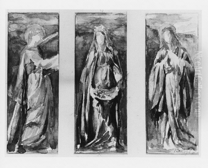 Three Saints (Alternate Study for Chapel Windows, Caldwell House, Newport) Oil Painting by John La Farge