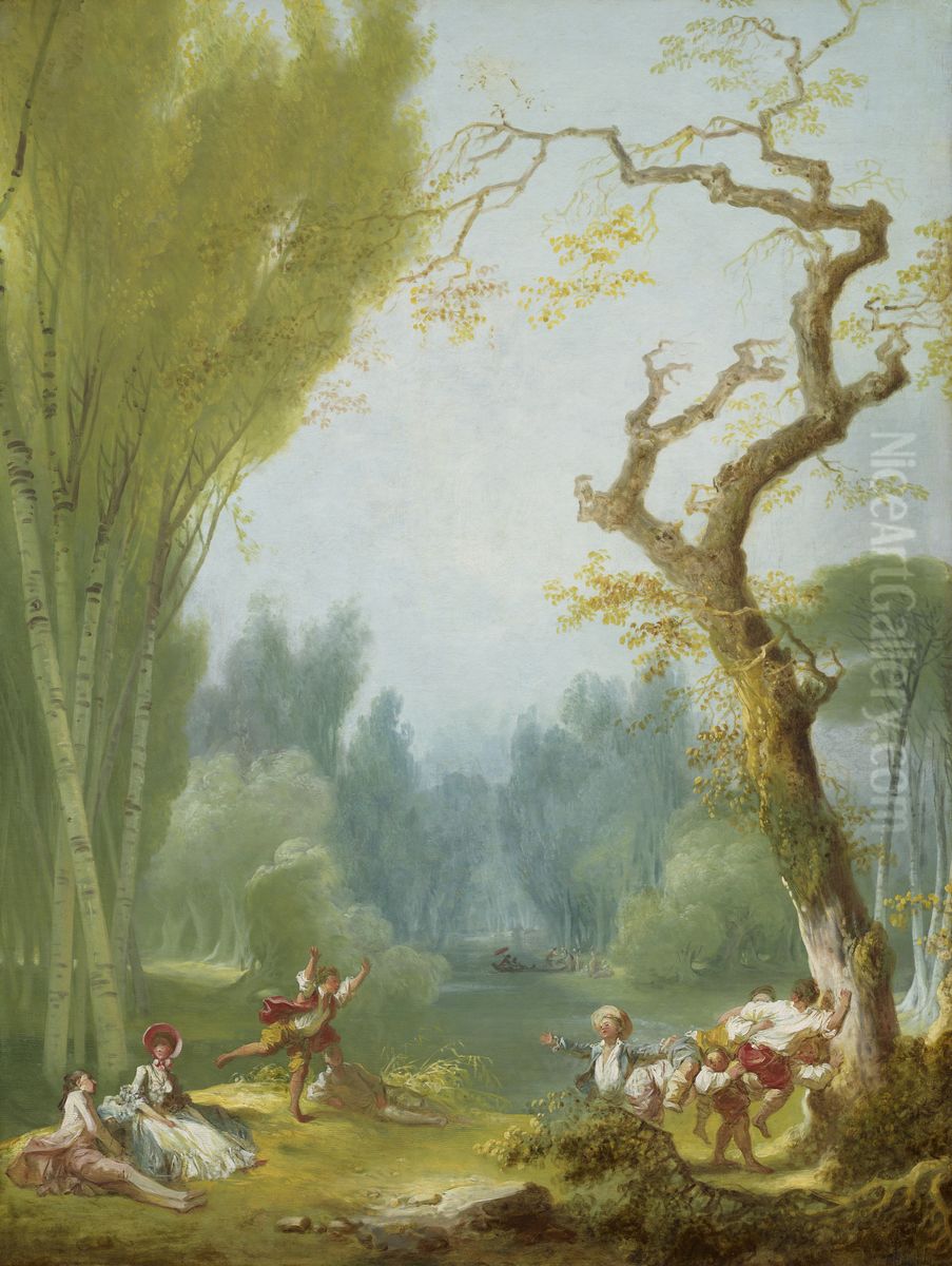 A Game of Horse and Rider (Le jeu du cheval fondu) Oil Painting by Jean-Honore Fragonard