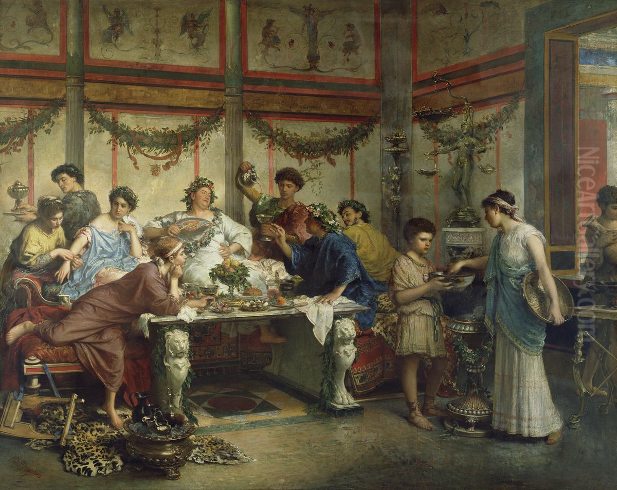 A Roman Feast Oil Painting by Roberto Bompiani