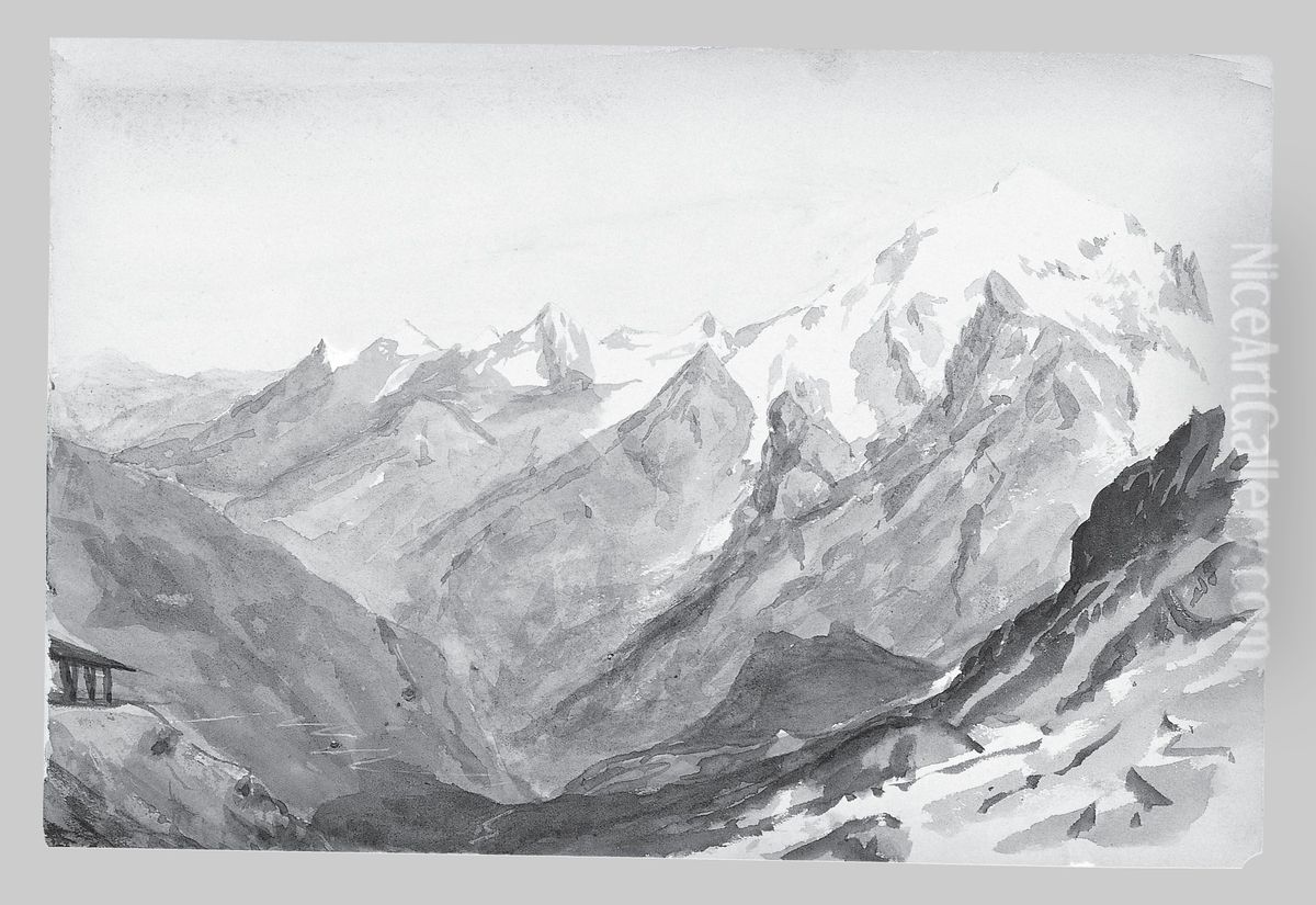 Ortler Spitz from Summit of Stelvio Pass (from Switzerland 1869 Sketchbook) Oil Painting by John Singer Sargent