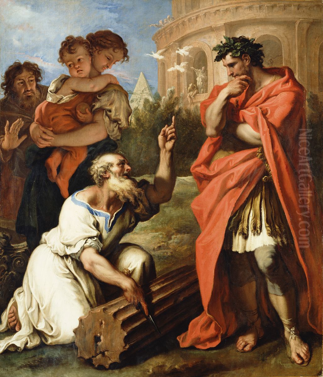 Tarquin the Elder Consulting Attius Navius Oil Painting by Sebastiano Ricci