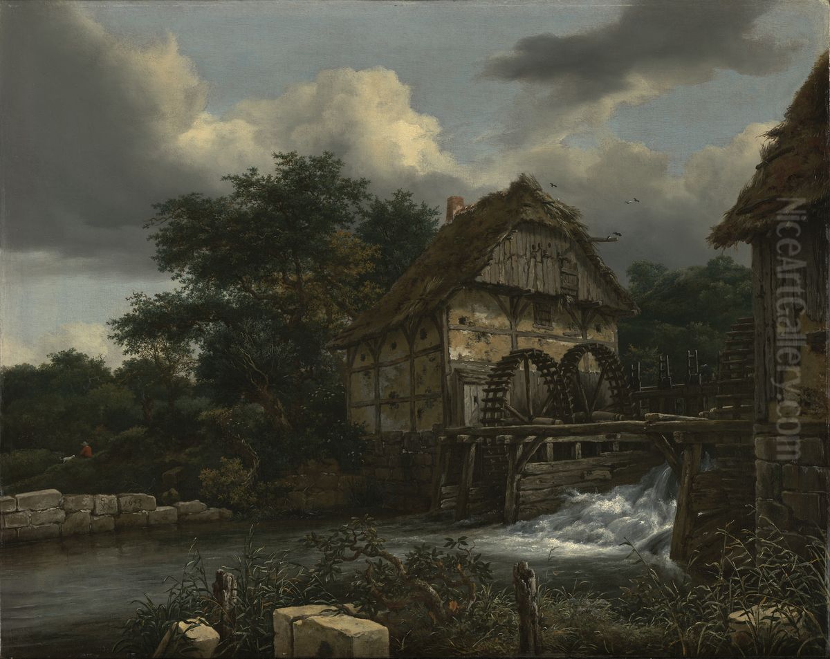 Two Watermills and an Open Sluice Oil Painting by Jacob Van Ruisdael