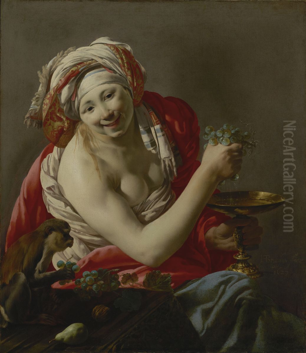 Bacchante with an Ape Oil Painting by Hendrick Ter Brugghen