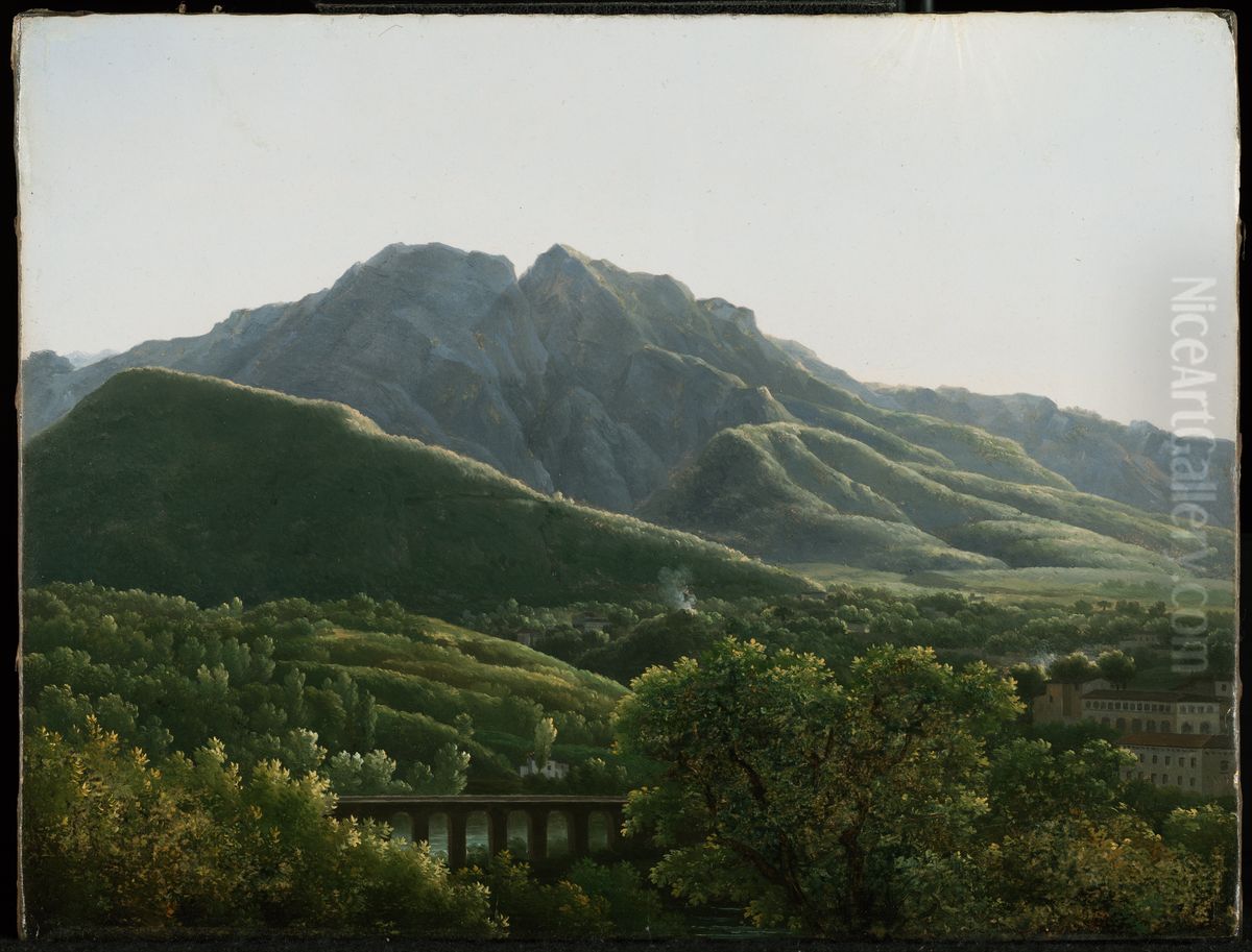 View of Bridge and the Town of Cava, Kingdom of Naples Oil Painting by Jean-Joseph-Xavier Bidauld