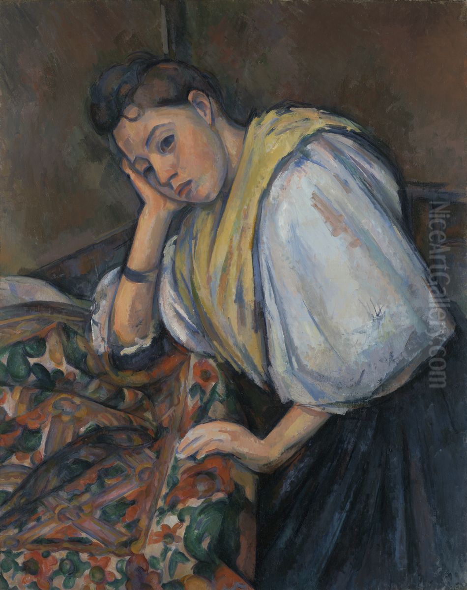 Young Italian Woman at a Table Oil Painting by Paul Cezanne