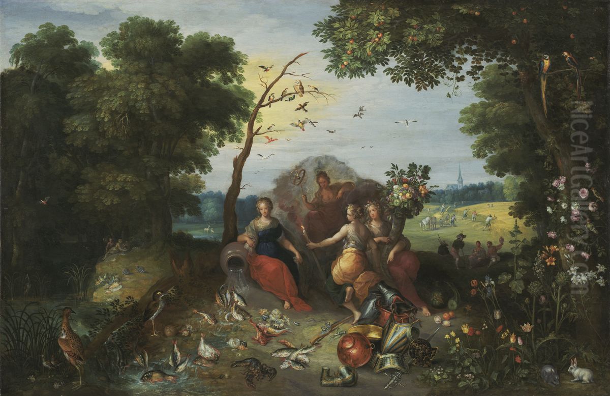 Landscape with Allegories of the Four Elements Oil Painting by Frans Francken the Younger
