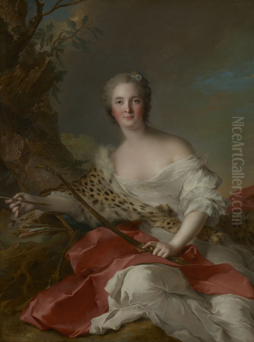 Portrait of Madame Bonnier de la Mosson as Diana (Constance-Gabrielle-Magdeleine du Monciel de Lauraille) Oil Painting by Jean-Marc Nattier