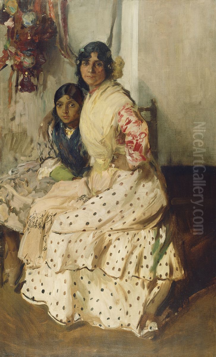 Pepilla the Gypsy and her daughter Oil Painting by Joaquin Sorolla