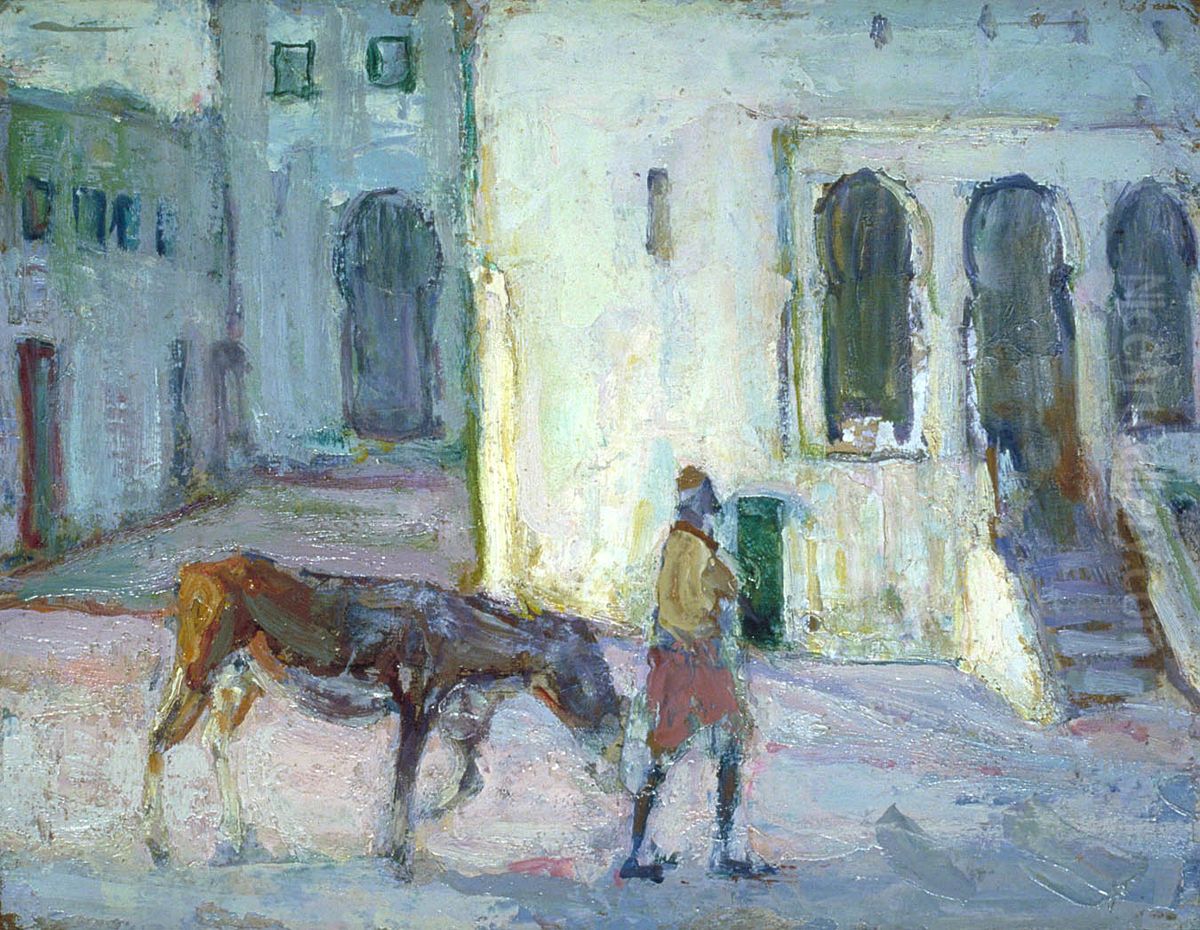 Street Scene, Tangier (Man Leading Calf) Oil Painting by Henry Ossawa Tanner